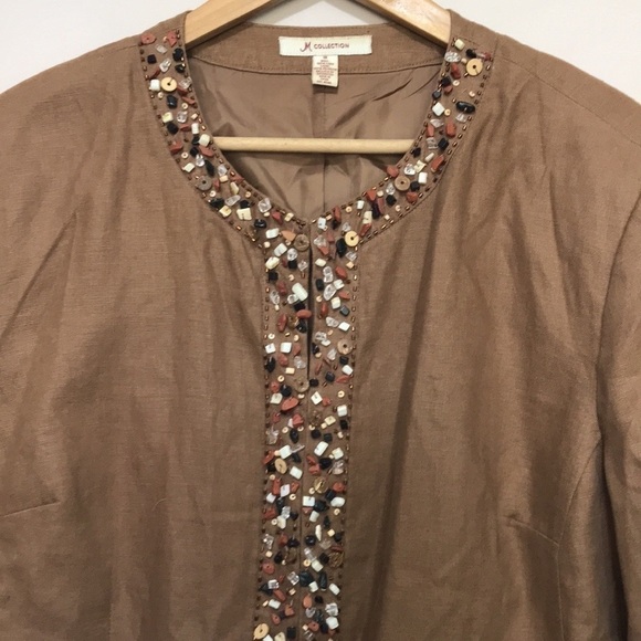 Jm Collection linen beaded brown blazer jacket size 18 - Picture 2 of 8